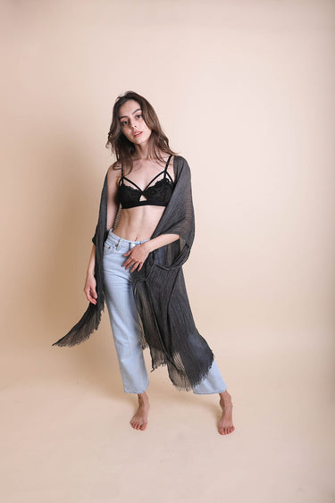 Pencil Stripe Lurex Trim Kimono